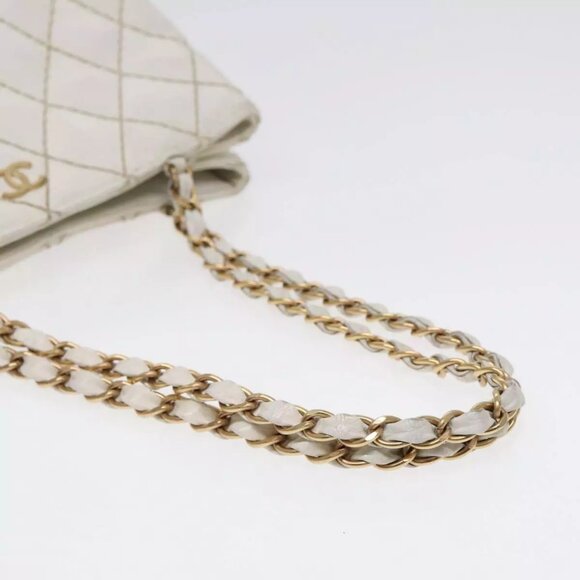 CHANEL Wild Stitch Chain Tote Bag Leather White Gold CC Auth bs17226 - Picture 11 of 16